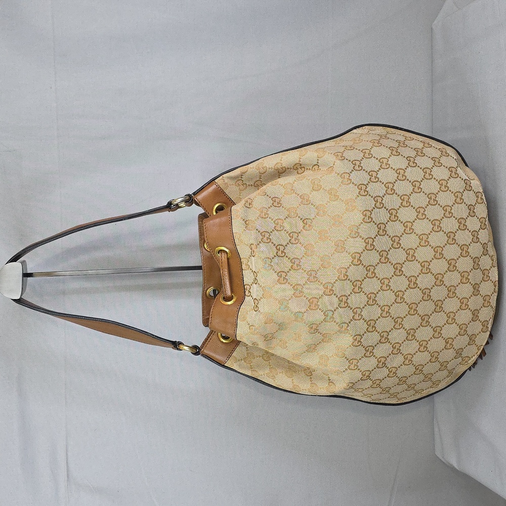 Gucci Beige and Brown Shoulder Bag with Green and Red Stripes - Picture 5 of 16